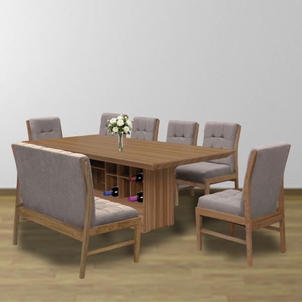 Comedor 6 Sillas 1 Banca Ambar Nogal - Kessa