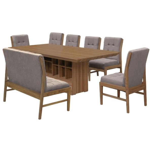 Comedor 6 Sillas 1 Banca Ambar Nogal - Kessa
