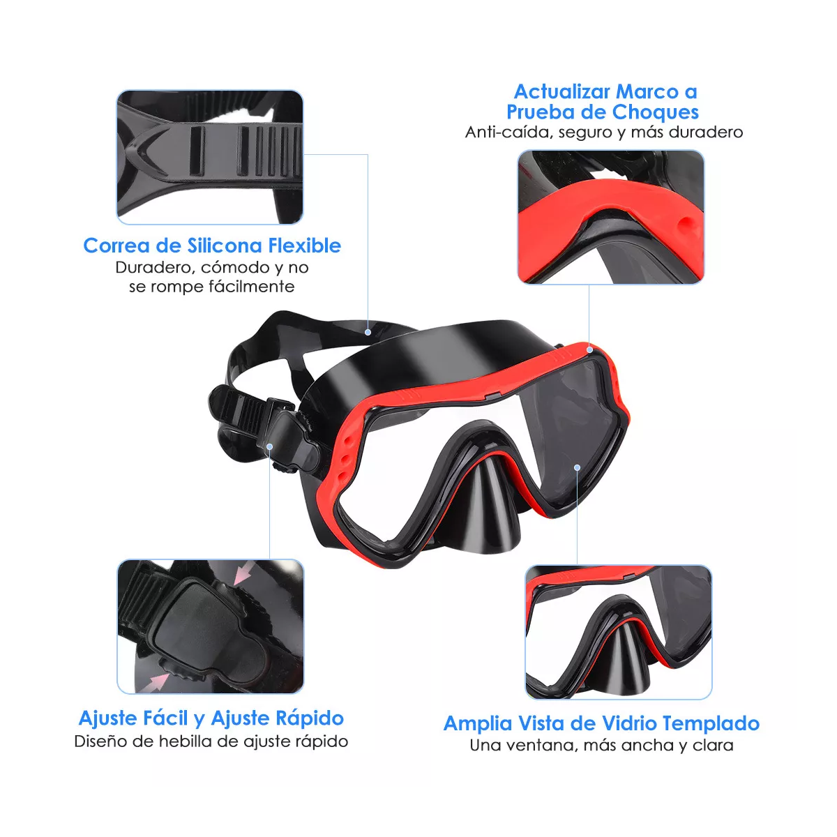 Juego De Lentes Con Vidrio Templado Snorkel Buceo Silicona