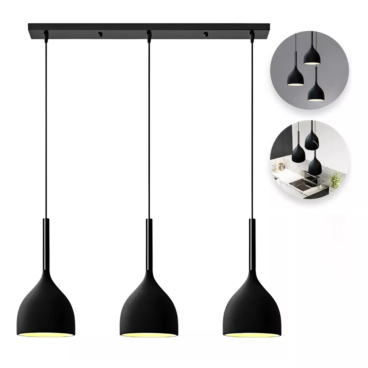 Lampara Colgante Moderna Candelabro 3 Cabezas Alt. Ajustable Negro