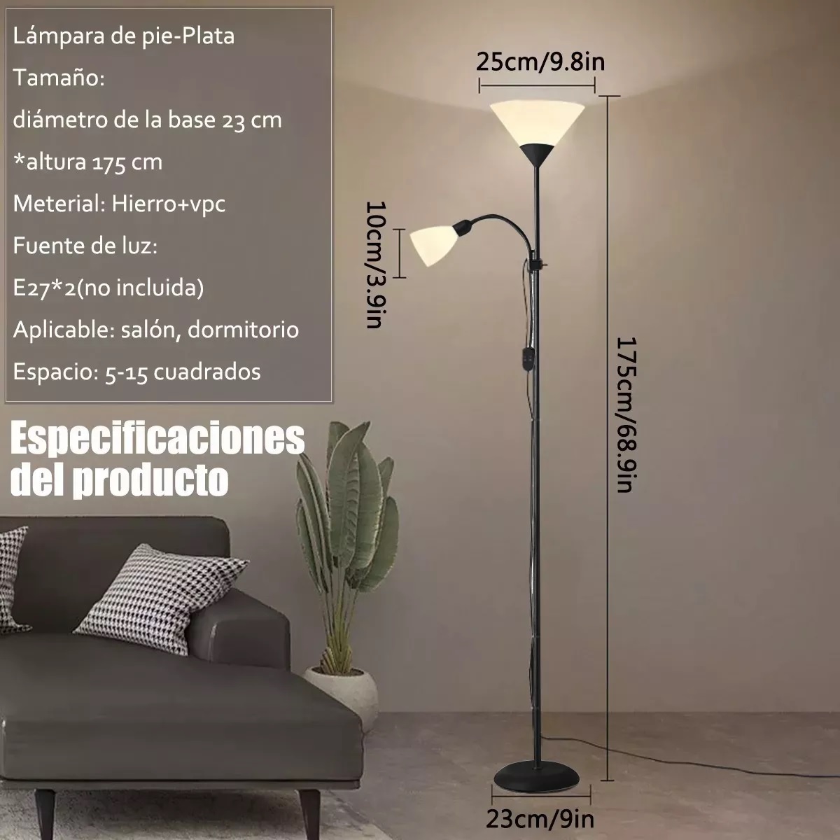Lámpara De Piso Ajustable Con Luz De Lectura Moderna