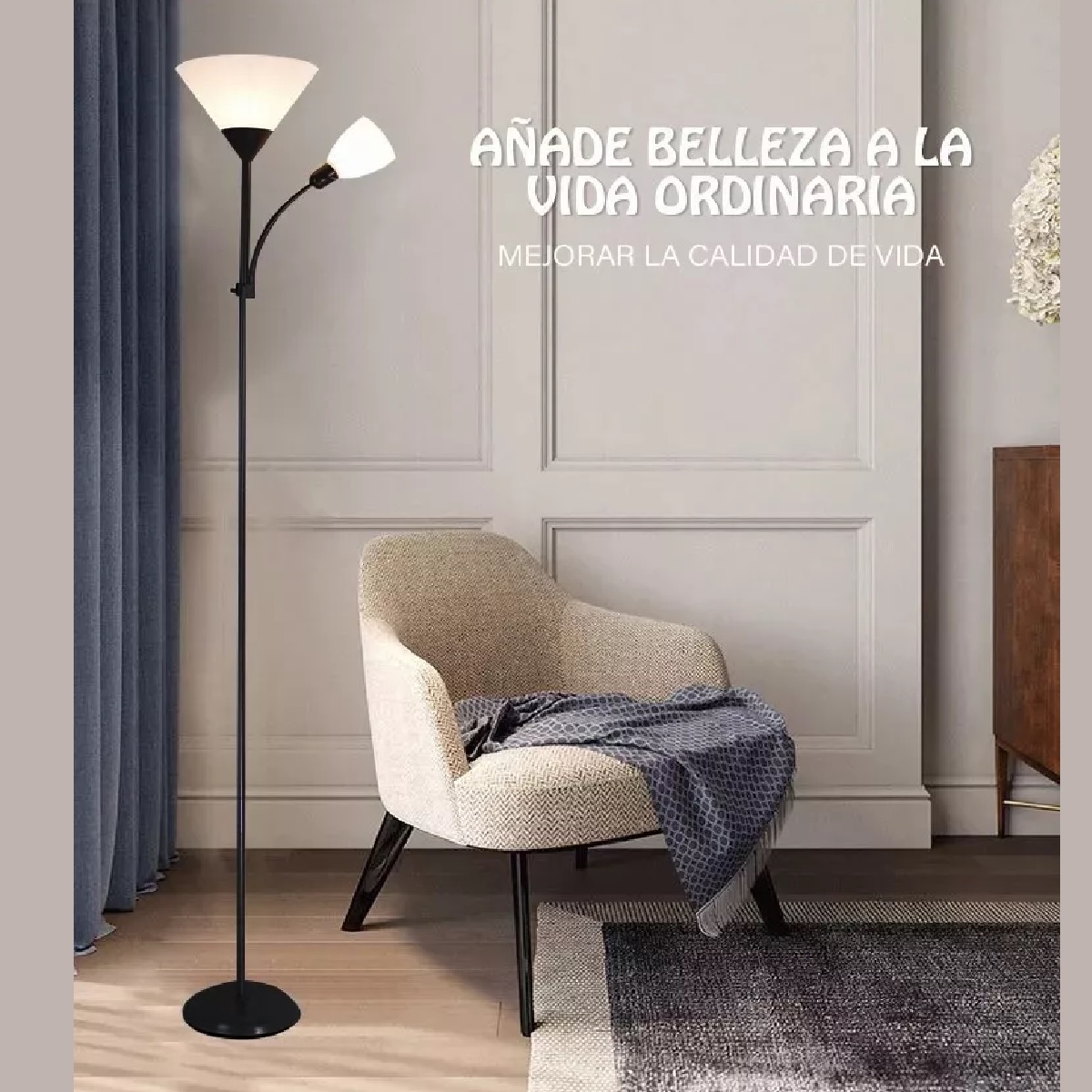 Lámpara De Piso Ajustable Con Luz De Lectura Moderna
