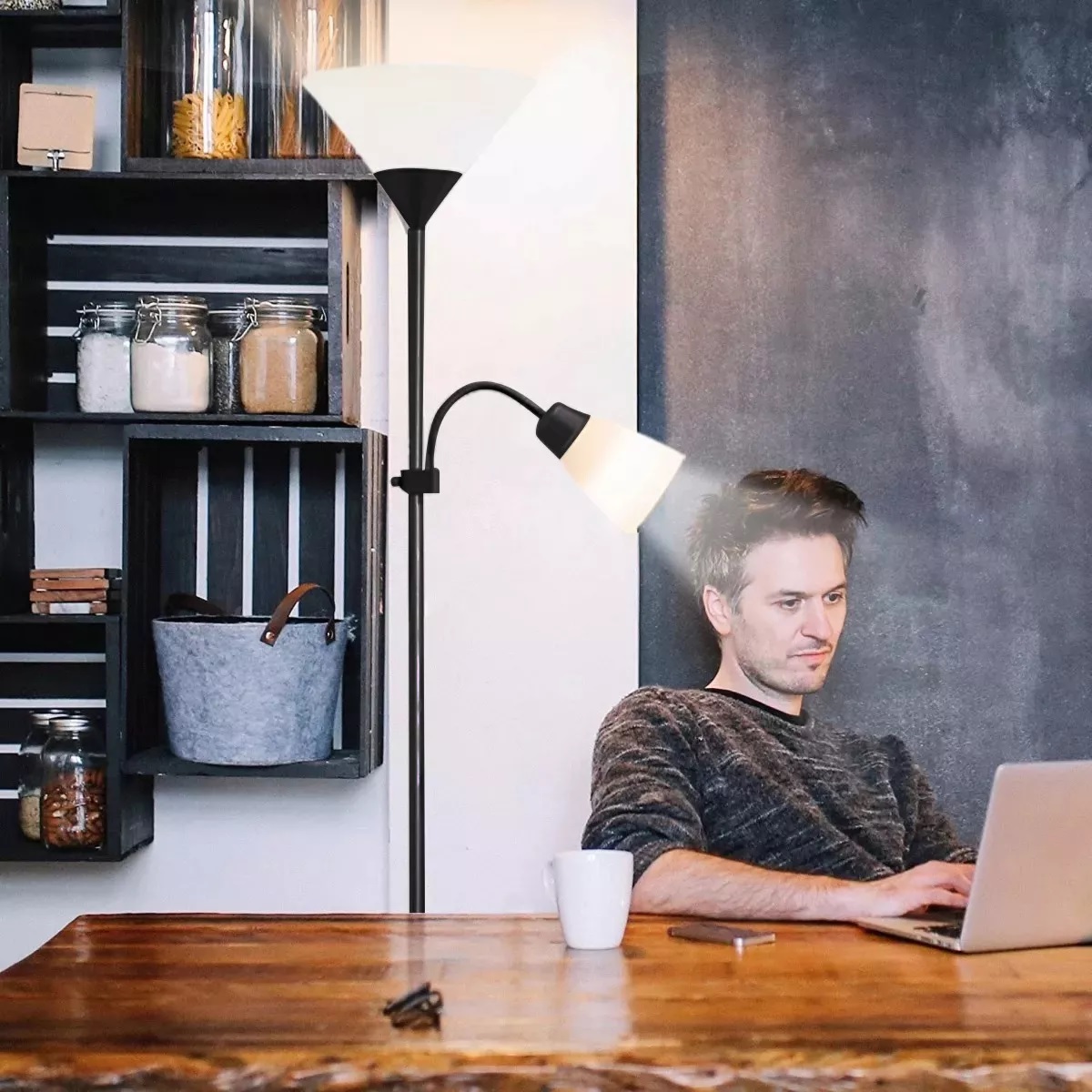Lámpara De Piso Ajustable Con Luz De Lectura Moderna