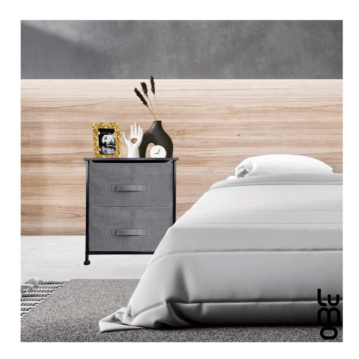 Buro Minimalista Recamara 2 Cajones De Tela Comoda 2 Piezas
