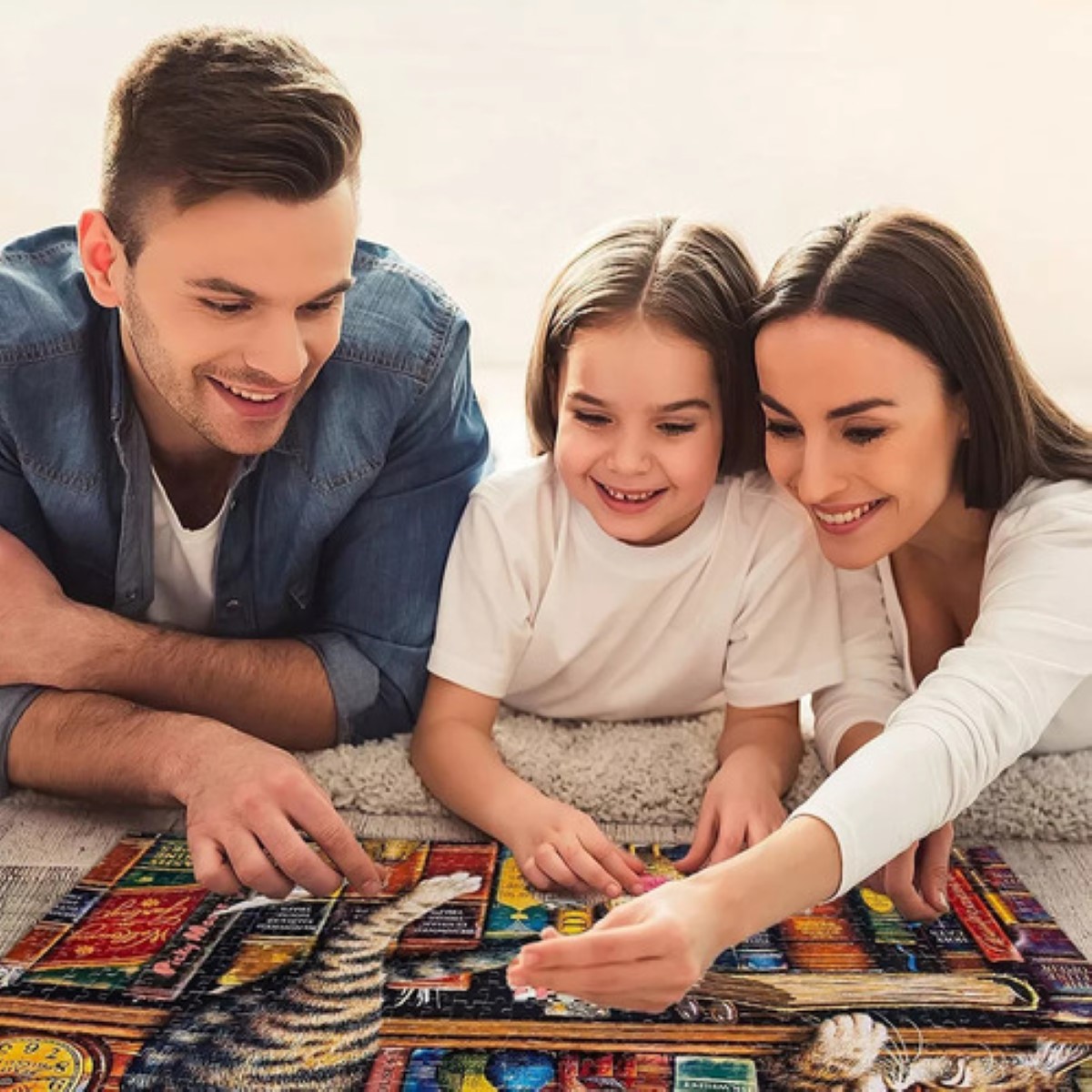 Rompecabezas 70x50cm De Gato Y Libros,puzzle Juguete 1000pcs