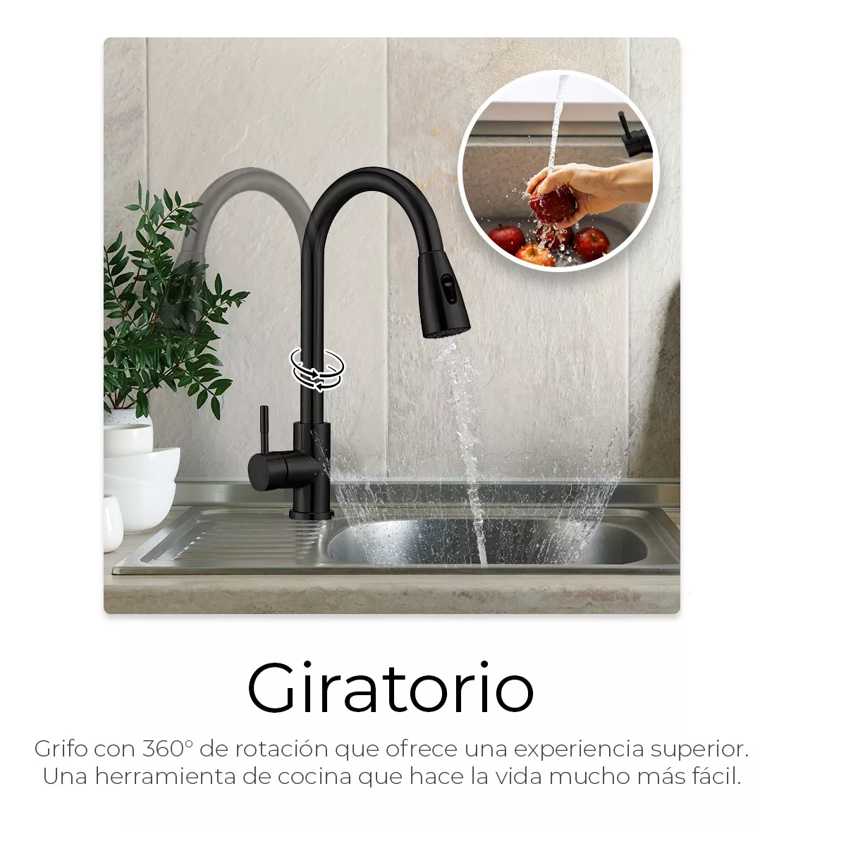 Grifo Cocina Monomando Extraíble Tarja Inoxidable Negro Mate