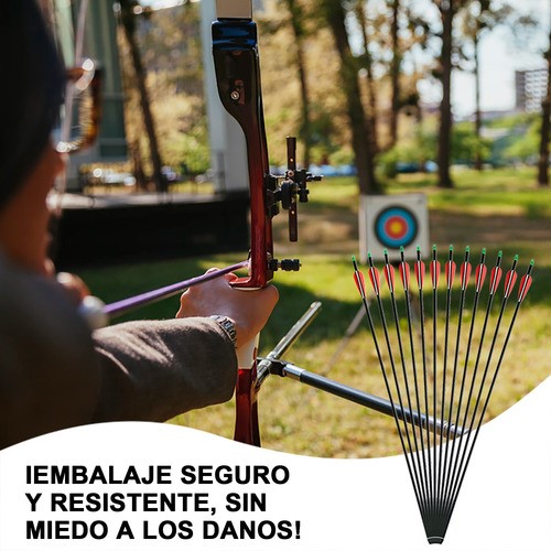 12 Flechas Para Arco Compuesto Recurvo Fibra De Carbón 7.8mm negro/rojo