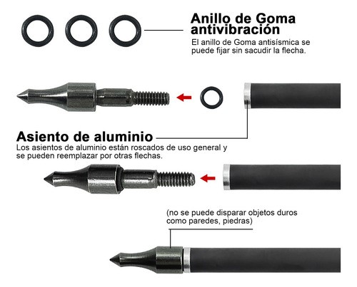 12 Flechas Para Arco Compuesto Recurvo Fibra De Carbón 7.8mm negro/rojo