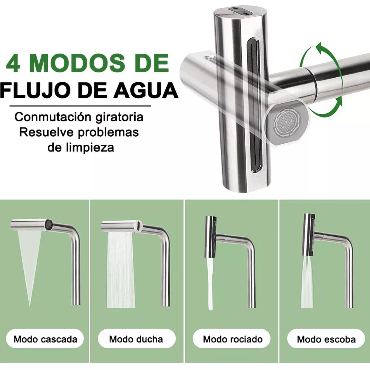  4 En 1 Llave Mezcladora Para Fregadero Cocina Grifería De Cocina Brillante Plateado
