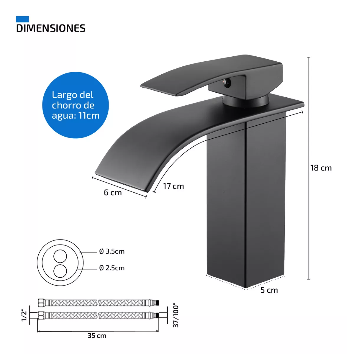 Llave Mezcladora Plana Monomando Negro Para Fregadero Lavabo Mate