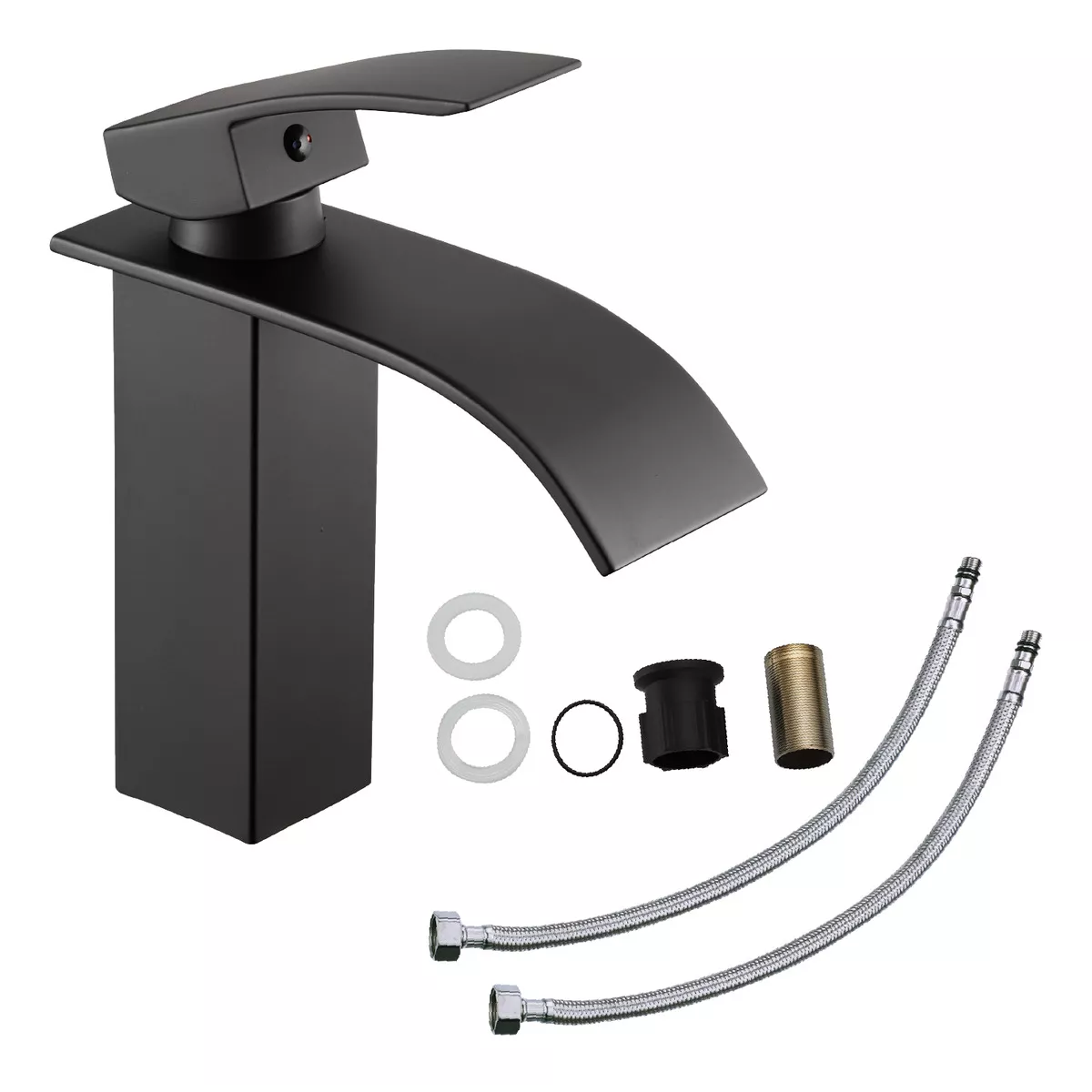 Llave Mezcladora Plana Monomando Negro Para Fregadero Lavabo Mate