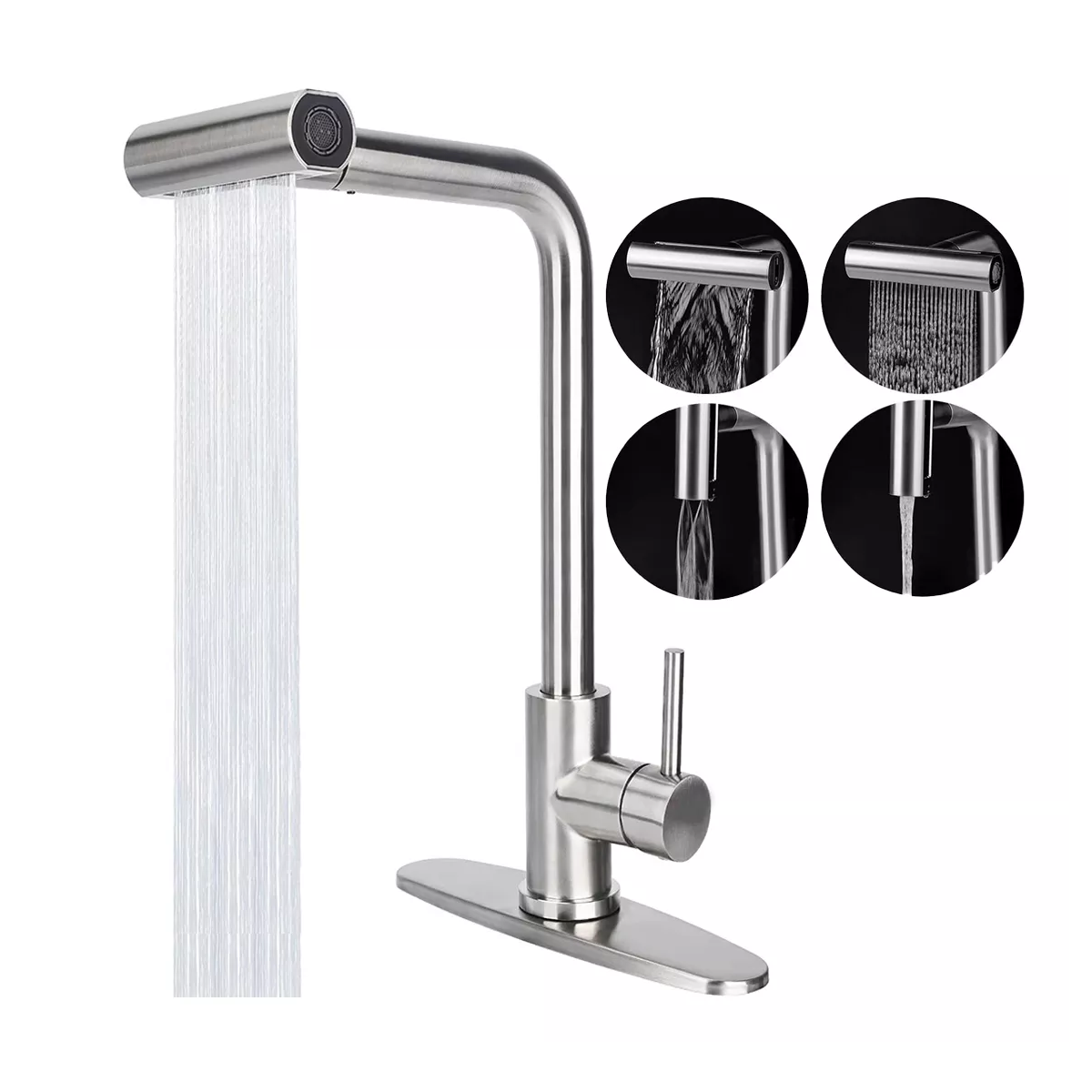 4 En 1 Llave Mezcladora Para Fregadero Cocina Grifería De Cocina Brillante Plateado