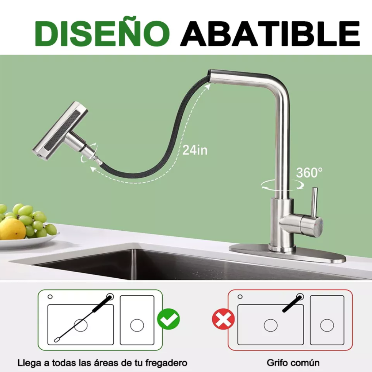 4 En 1 Llave Mezcladora Para Fregadero Cocina Grifería De Cocina Brillante Plateado