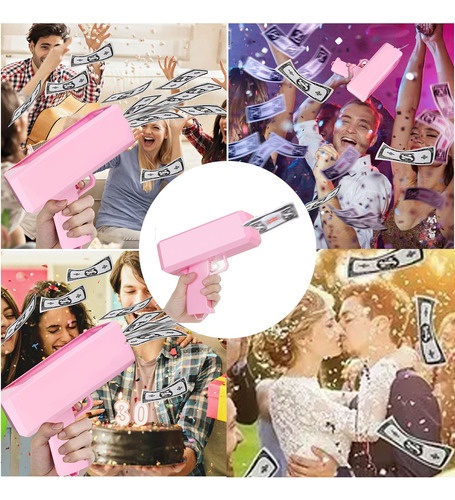 Pistola Lanza Billetes Cash Super Gun Fiesta Money Rain rosa