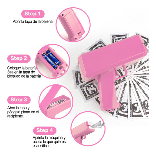 Pistola Lanza Billetes Cash Super Gun Fiesta Money Rain rosa