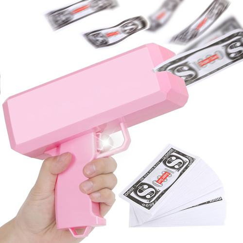 Pistola Lanza Billetes Cash Super Gun Fiesta Money Rain rosa
