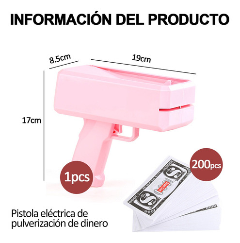 Pistola Lanza Billetes Cash Super Gun Fiesta Money Rain rosa