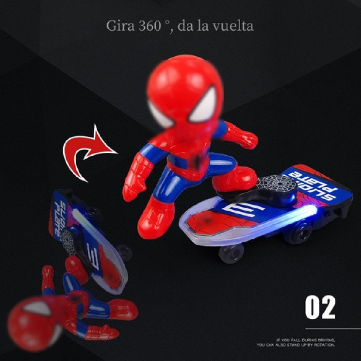 Juguete De Spiderman En Patineta Con Luz Y Sonido Para Niños spider man rojo
