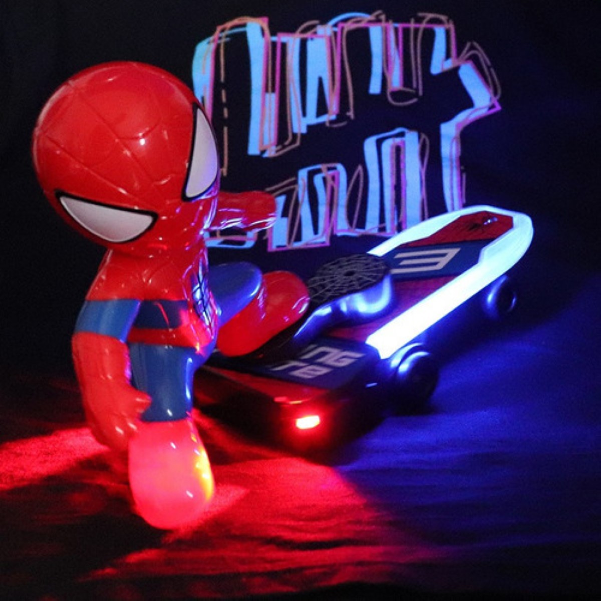 Juguete De Spiderman En Patineta Con Luz Y Sonido Para Niños spider man rojo
