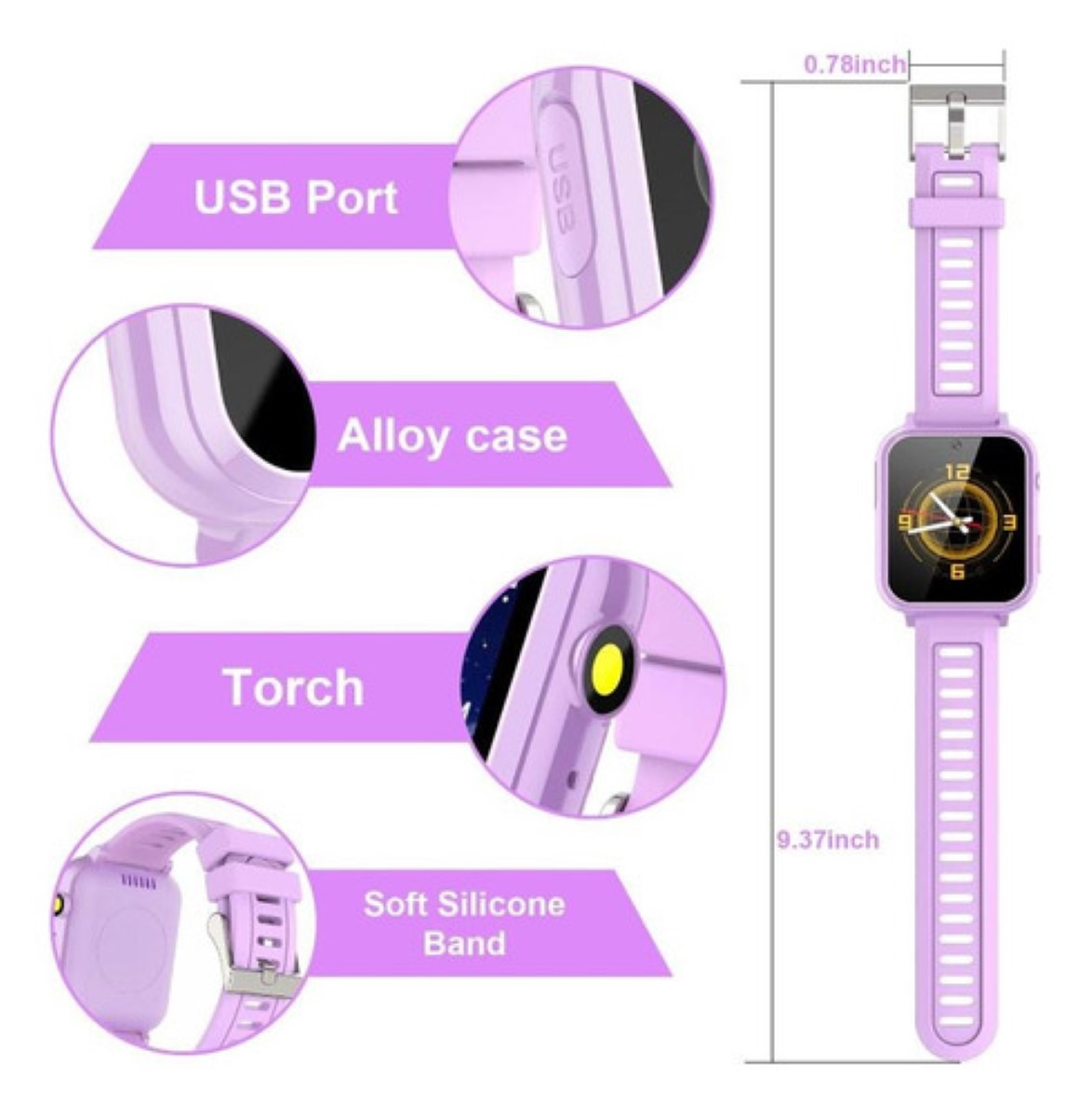 Reloj Inteligente Con Cámara Y 24 Juegos Para Niños lila