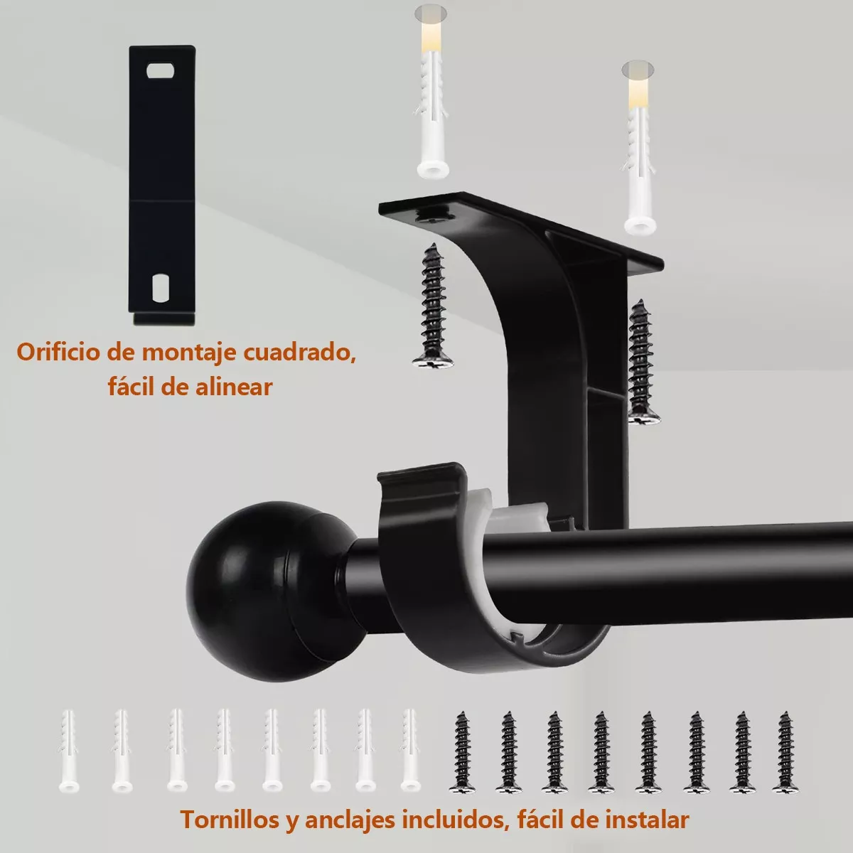 Soporte Set Tubos Cortinero Ajustable Gancho Para Techo 6pcs