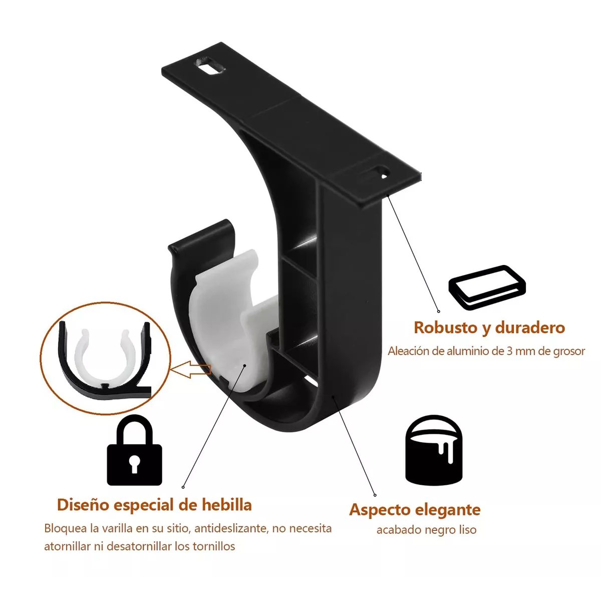 Soporte Set Tubos Cortinero Ajustable Gancho Para Techo 6pcs