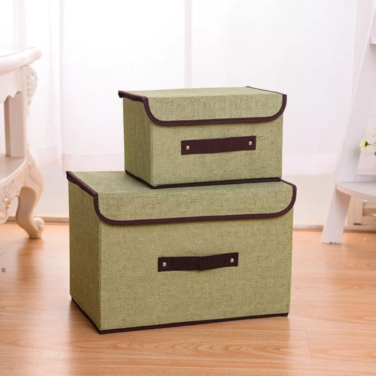 6 Unidades Cajas Organizadoras De Tela Plegables Con Tapas Verde
