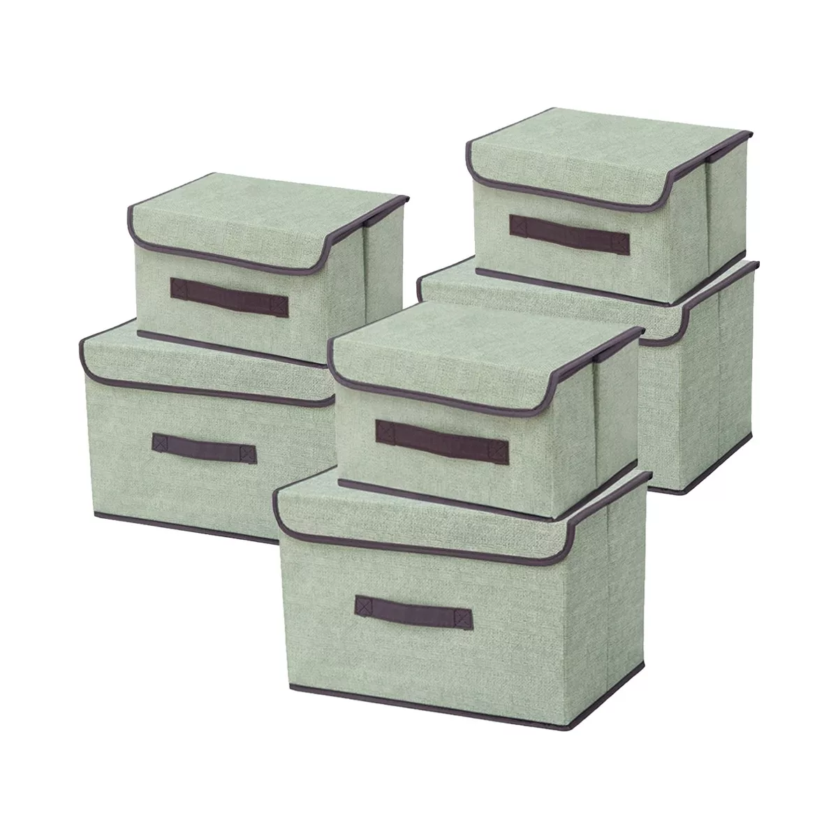 6 Unidades Cajas Organizadoras De Tela Plegables Con Tapas Verde