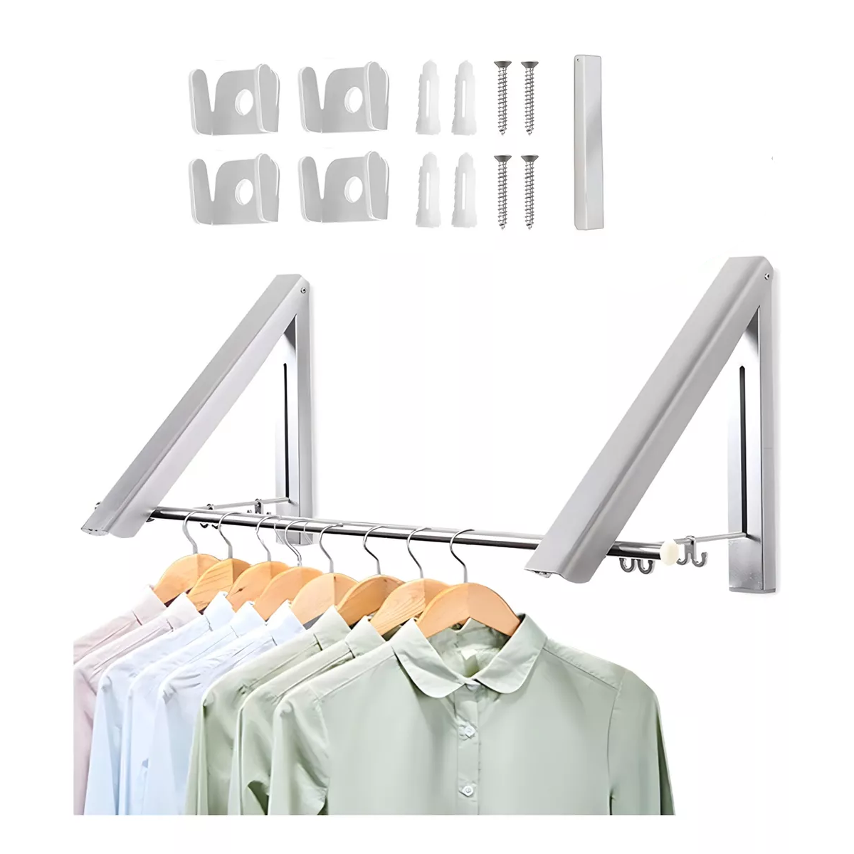 Ganchos Para Ropa Plegable En Pared Y 80cm Metal Barra