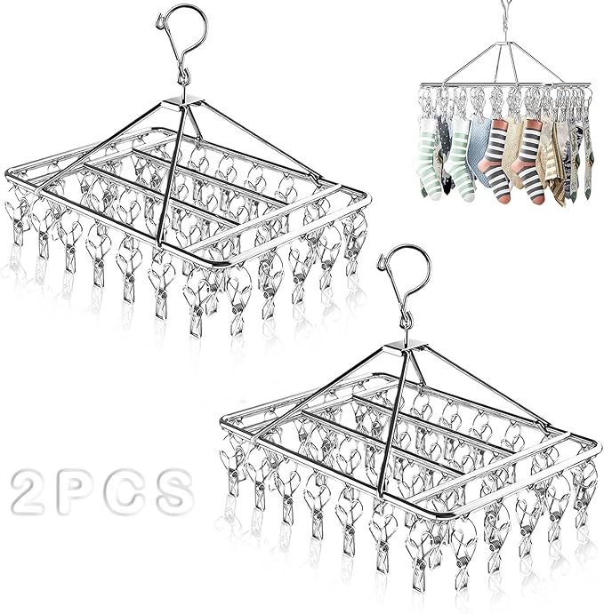 A , Rack de Secado de Pinzas con Gancho Giratorio 360 grados para Secar Ropa Interior, Calcetines, Toallas