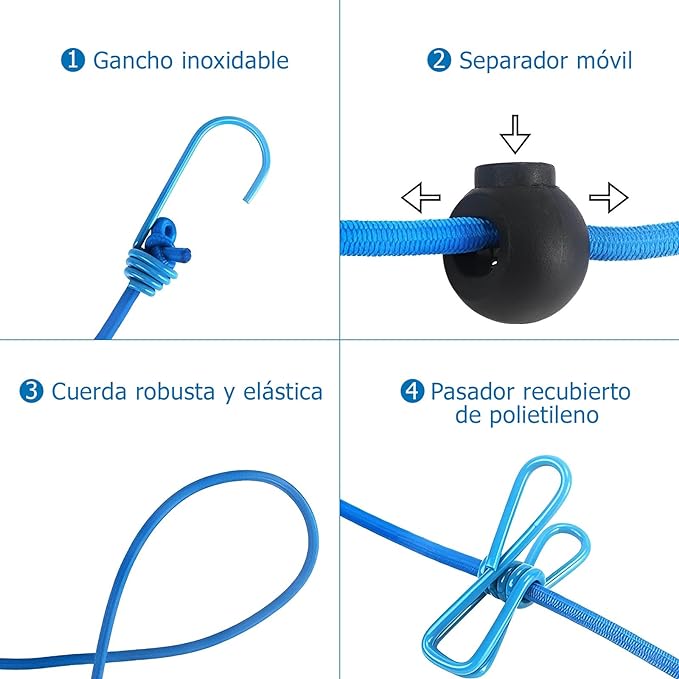 A Paquete 2 Tendedero Portátil, Tendedero Elástico Retráctil con 12 Pinzas