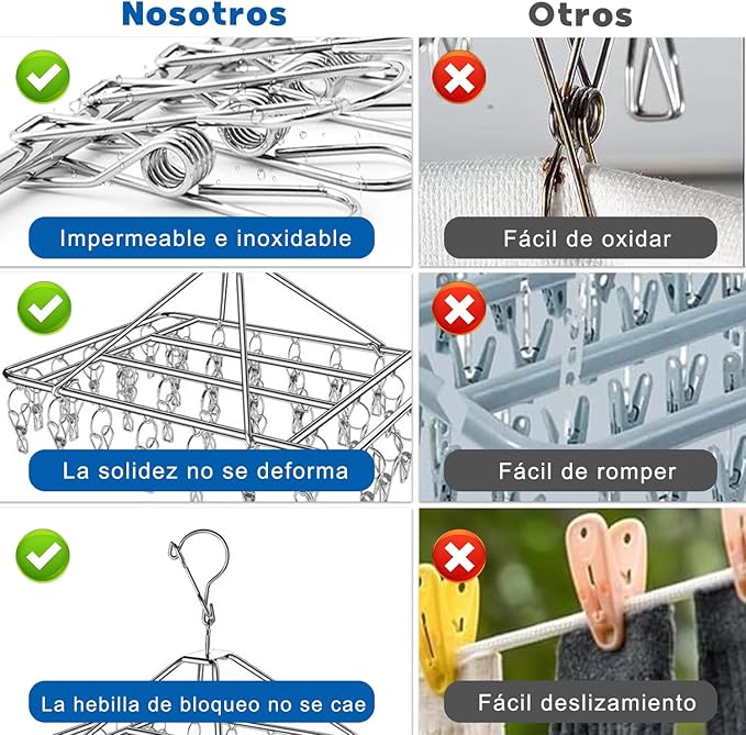 A , Rack de Secado de Pinzas con Gancho Giratorio 360 grados para Secar Ropa Interior, Calcetines, Toallas