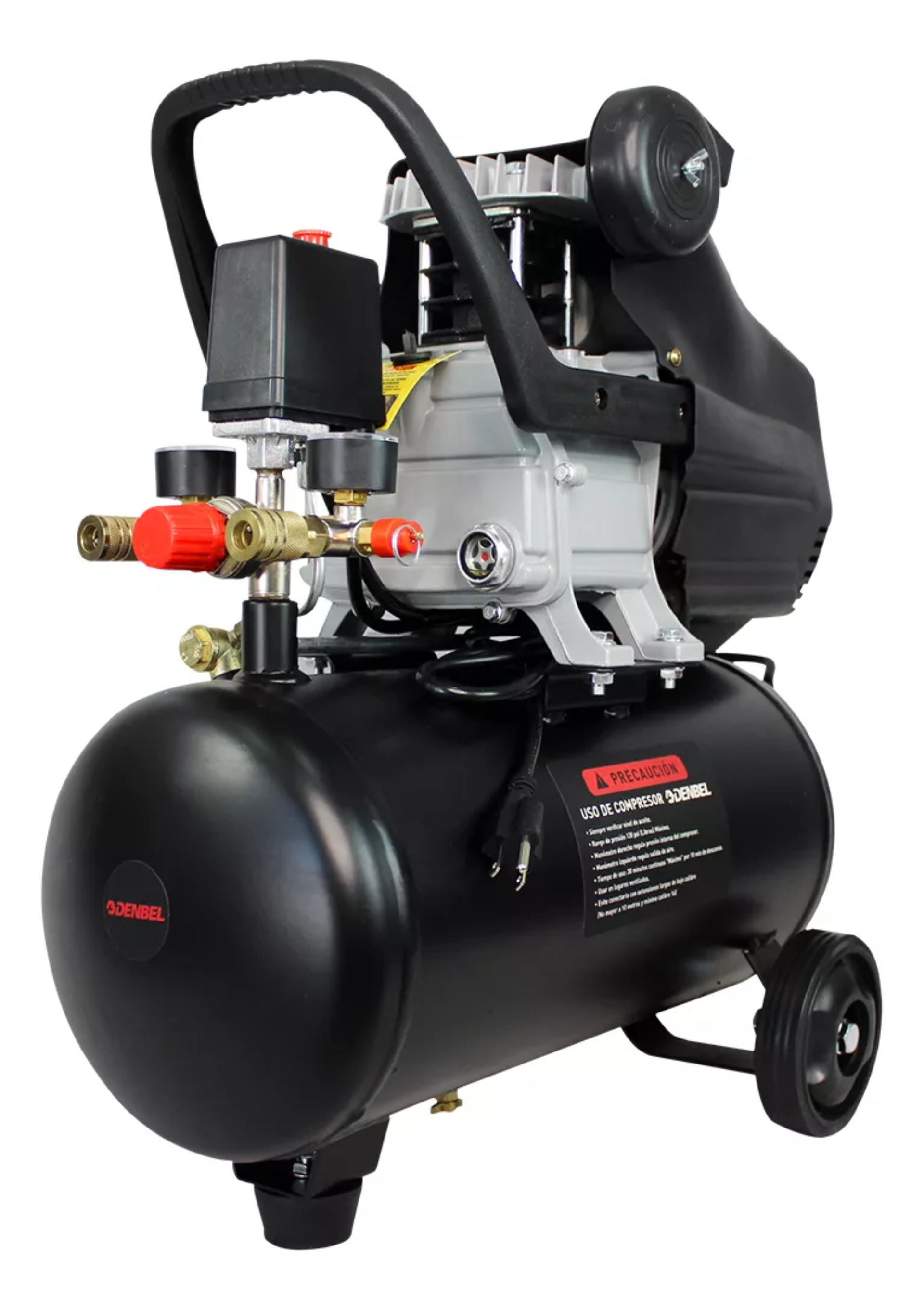 Compresor De Aire Eléctrico 2.5 HP Con Pistola De Gravedad 110v Tanque 25L Doble Salida de Aire Color Negro