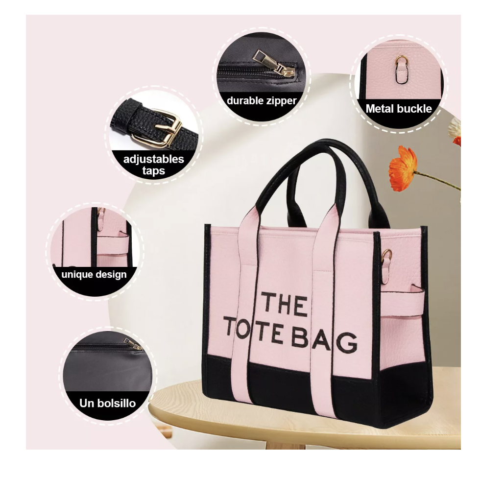 Bolsa Tote bag Mujer Moda Mujer Rosa c/Negro  T
