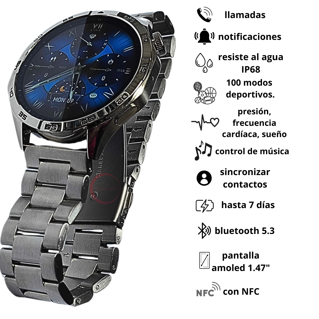 Reloj Smartwatch G Tide Power Con Audífonos Bluetooth Metal