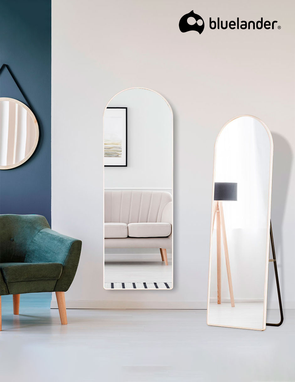 Espejo Curvo de Piso Cuerpo Completo con Soporte y Marco de Aluminio Bluelander