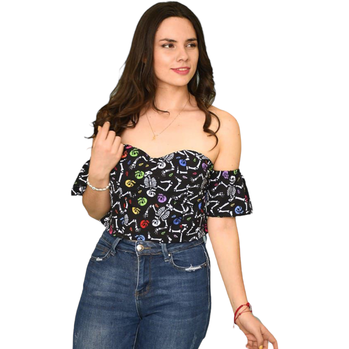 Crop Top Diseño Calaca Esqueleto Calavera Día De Muertos