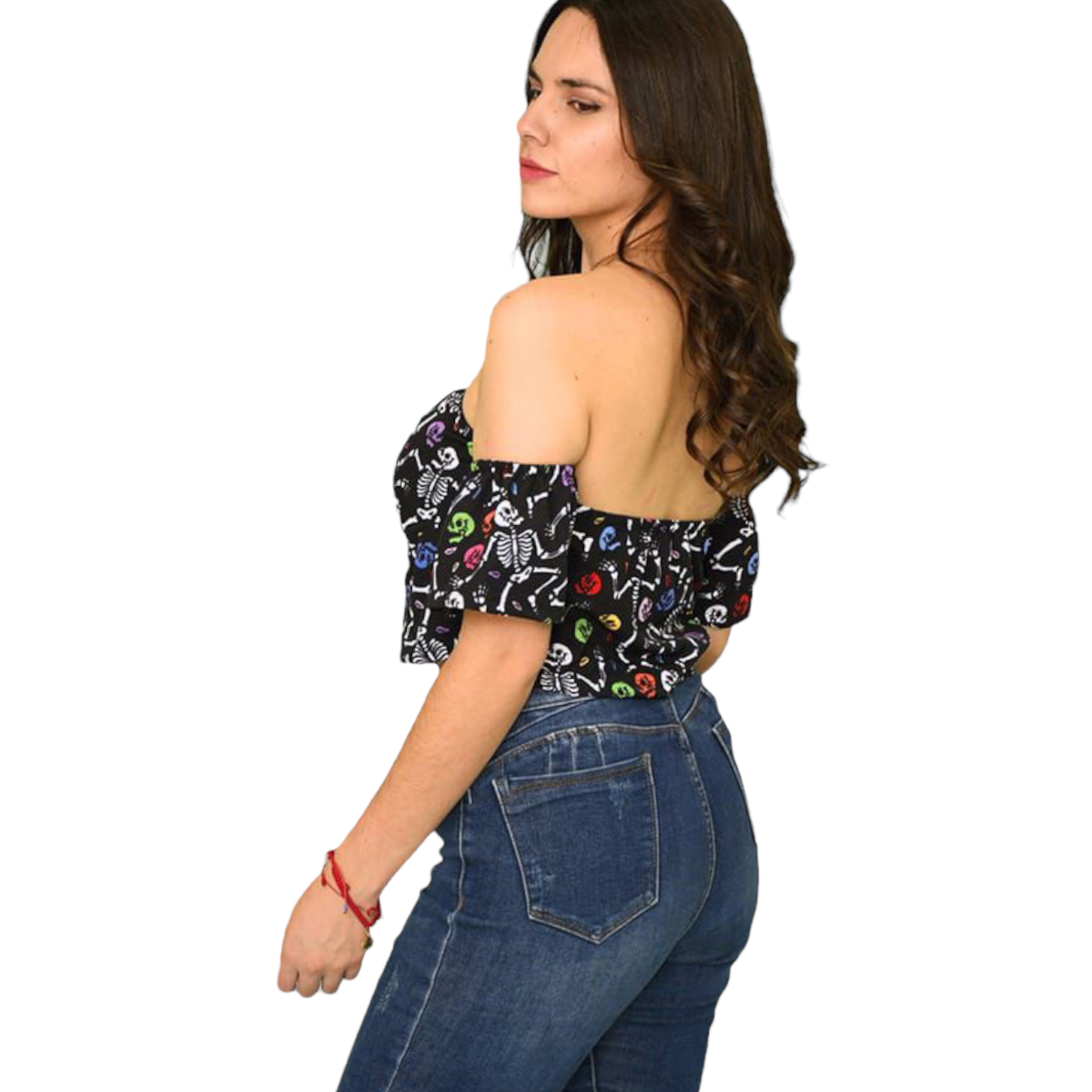 Crop Top Diseño Calaca Esqueleto Calavera Día De Muertos