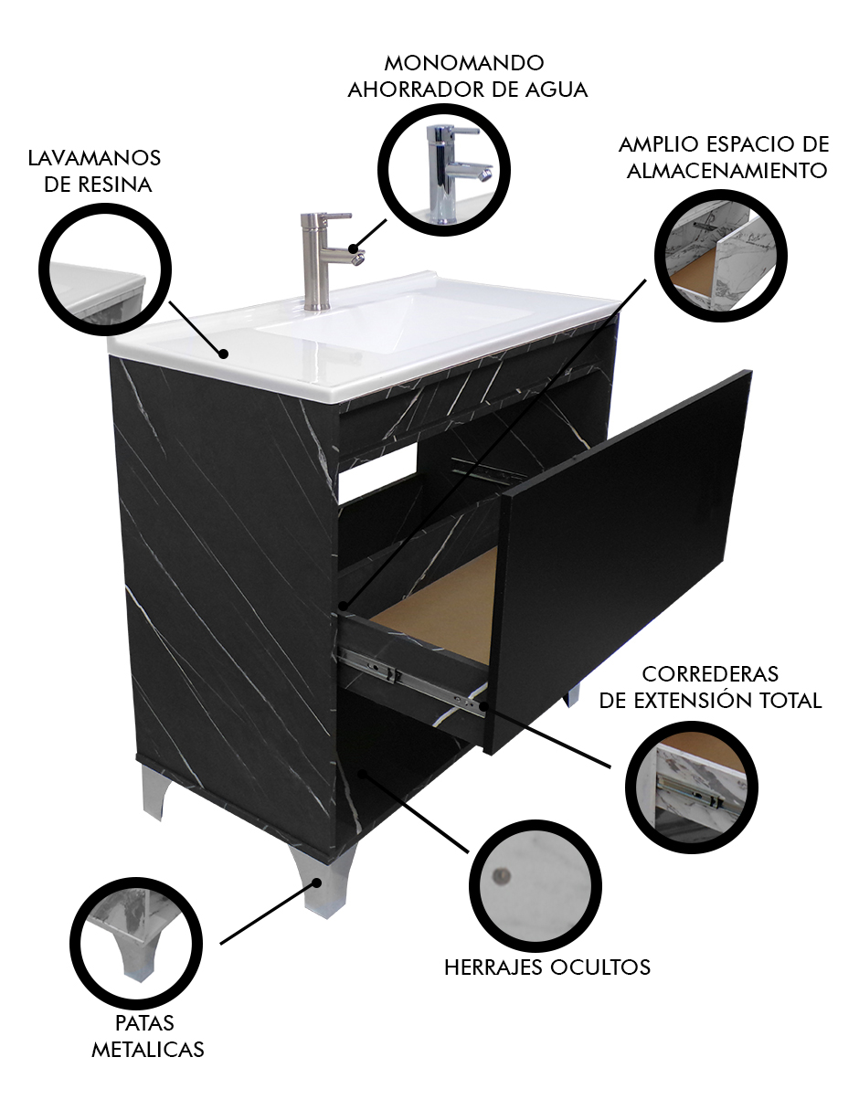 Gabinete De Baño Con Lavabo, Llave y Cajon Minimalista HIMALAYA