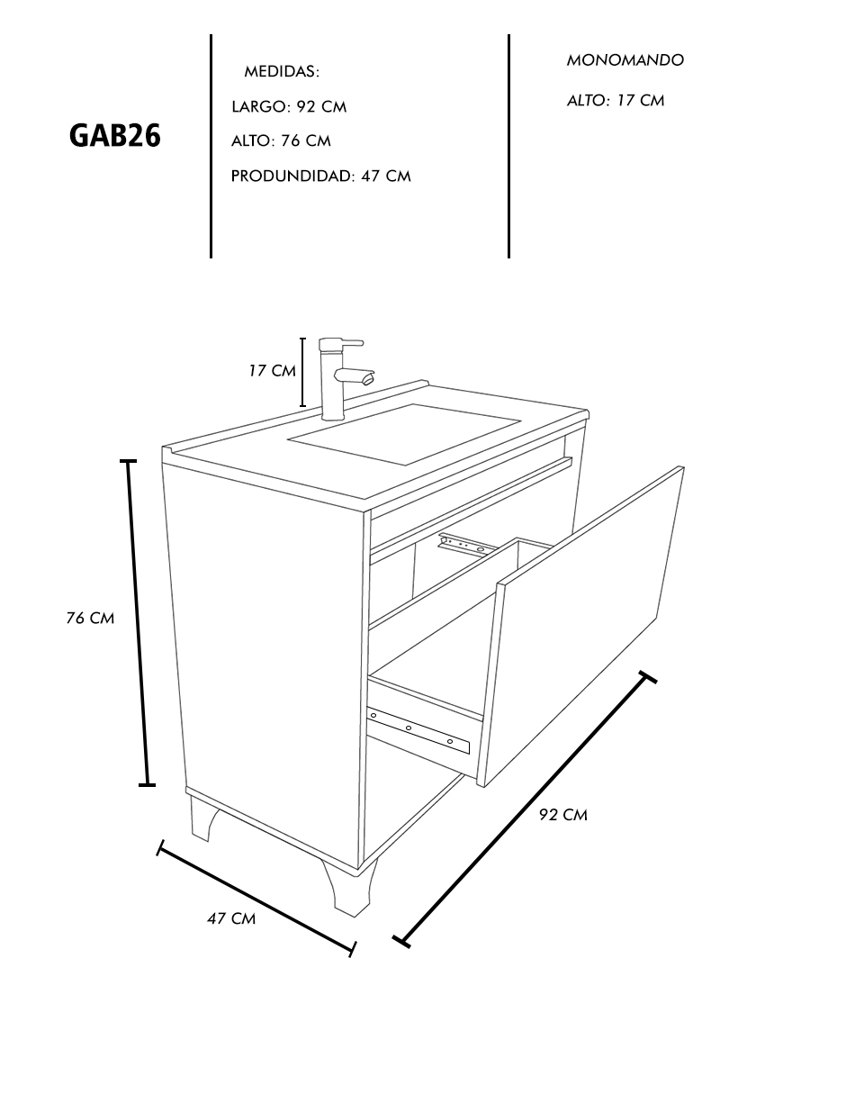 Gabinete De Baño Con Lavabo, Llave y Cajon Minimalista HIMALAYA