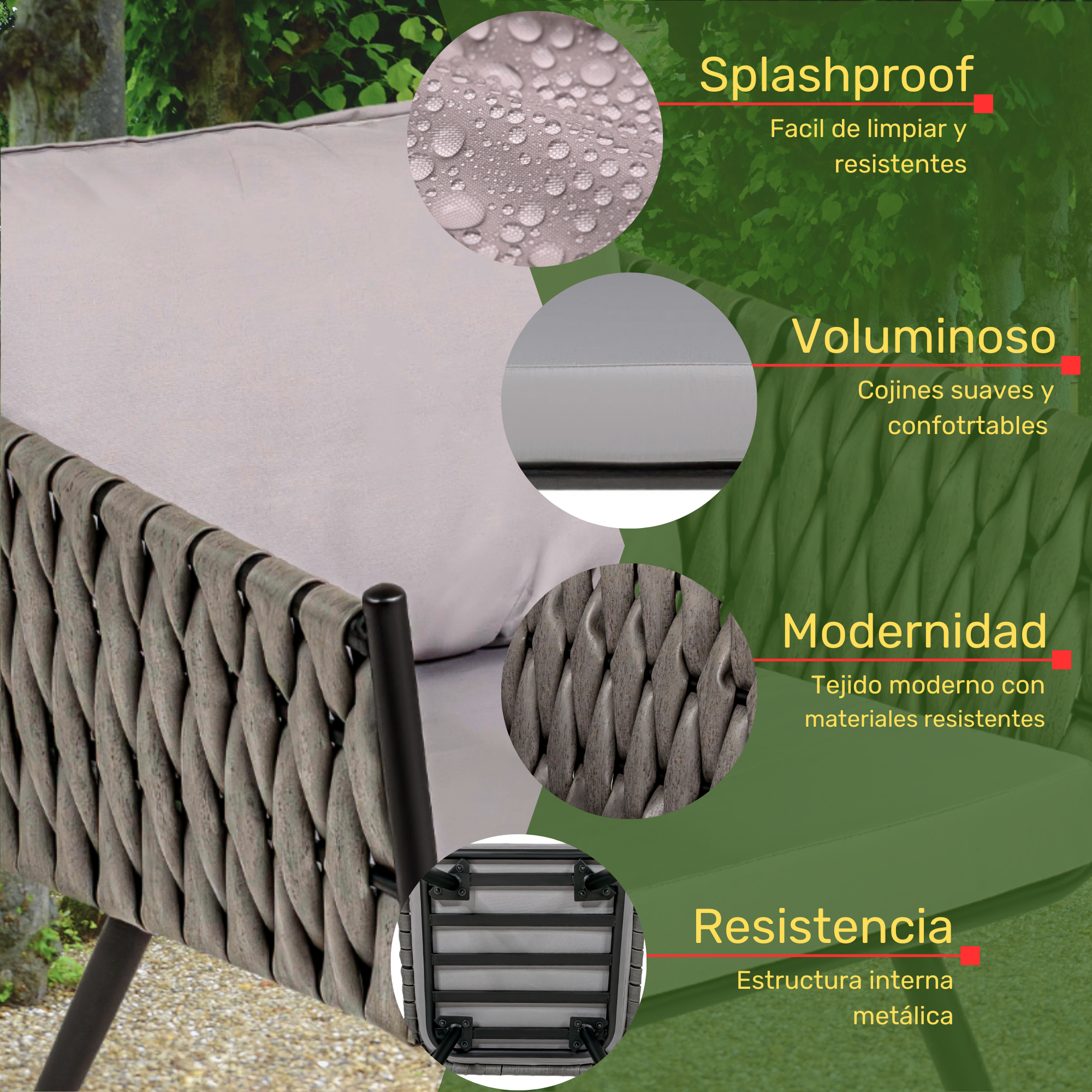 Sala Exterior Tipo Rattan Jardin Patio Terraza 4 Pz Gris.