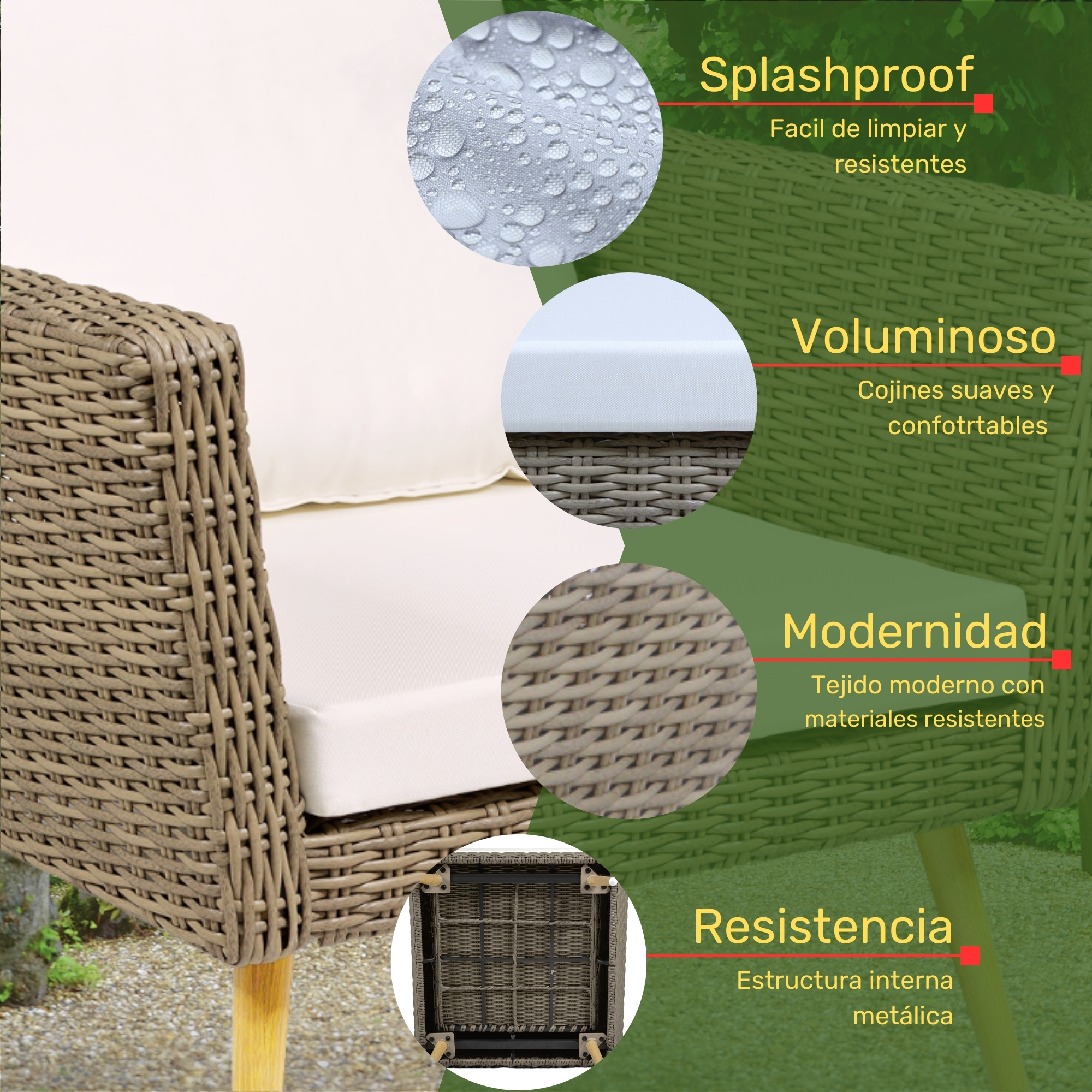 Sala Tipo Rattan Exterior Jardin Patio Terraza 4 Pz Beige.