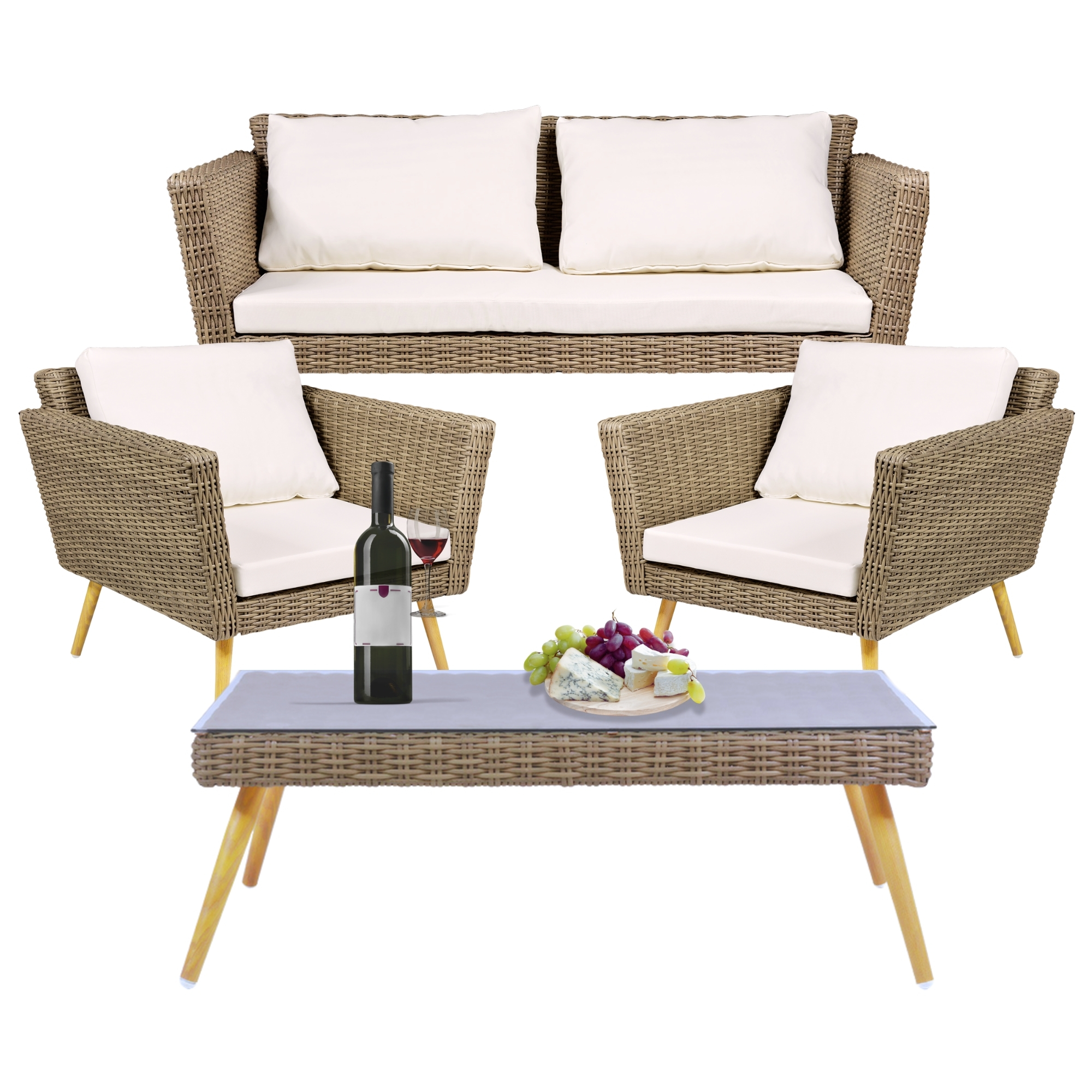 Sala Tipo Rattan Exterior Jardin Patio Terraza 4 Pz Beige.
