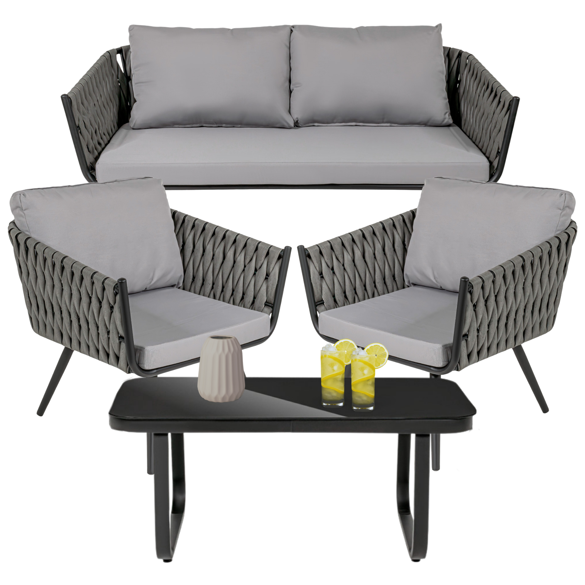 Sala Exterior Tipo Rattan Jardin Patio Terraza 4 Pz Gris.
