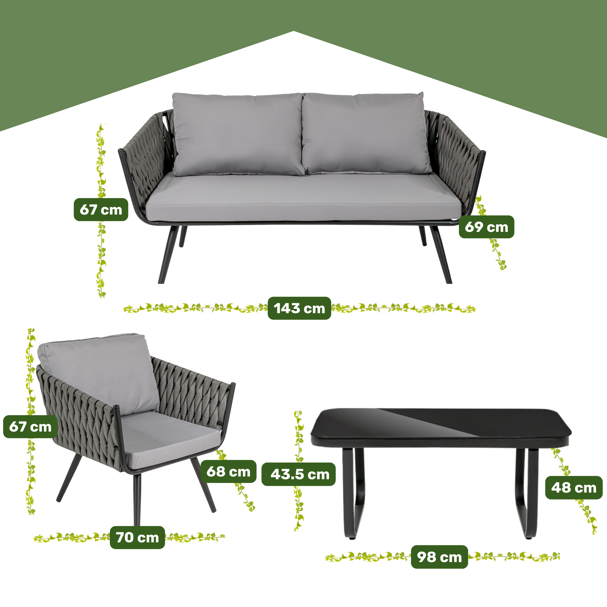 Sala Exterior Tipo Rattan Jardin Patio Terraza 4 Pz Gris.