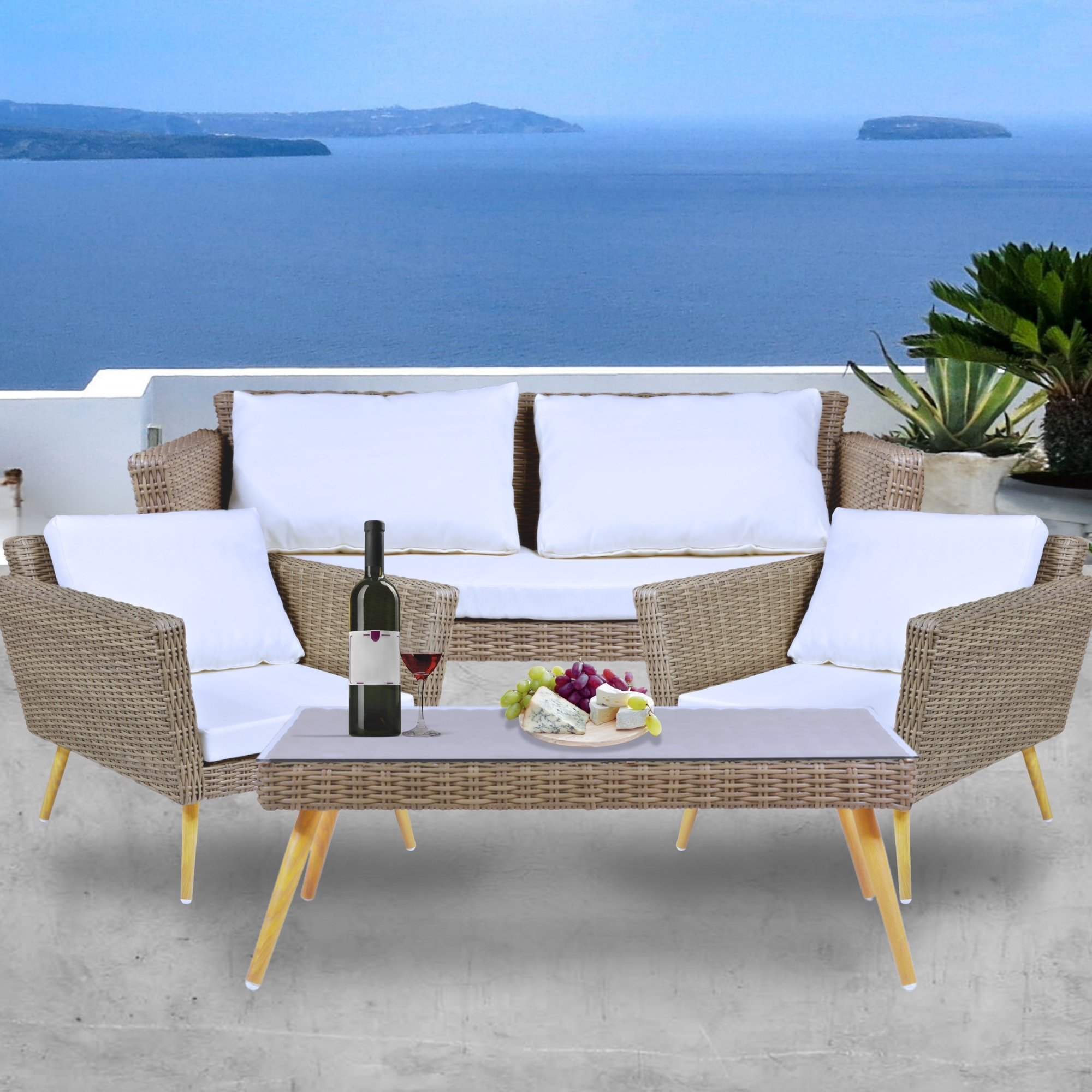 Sala Tipo Rattan Exterior Jardin Patio Terraza 4 Pz Beige.