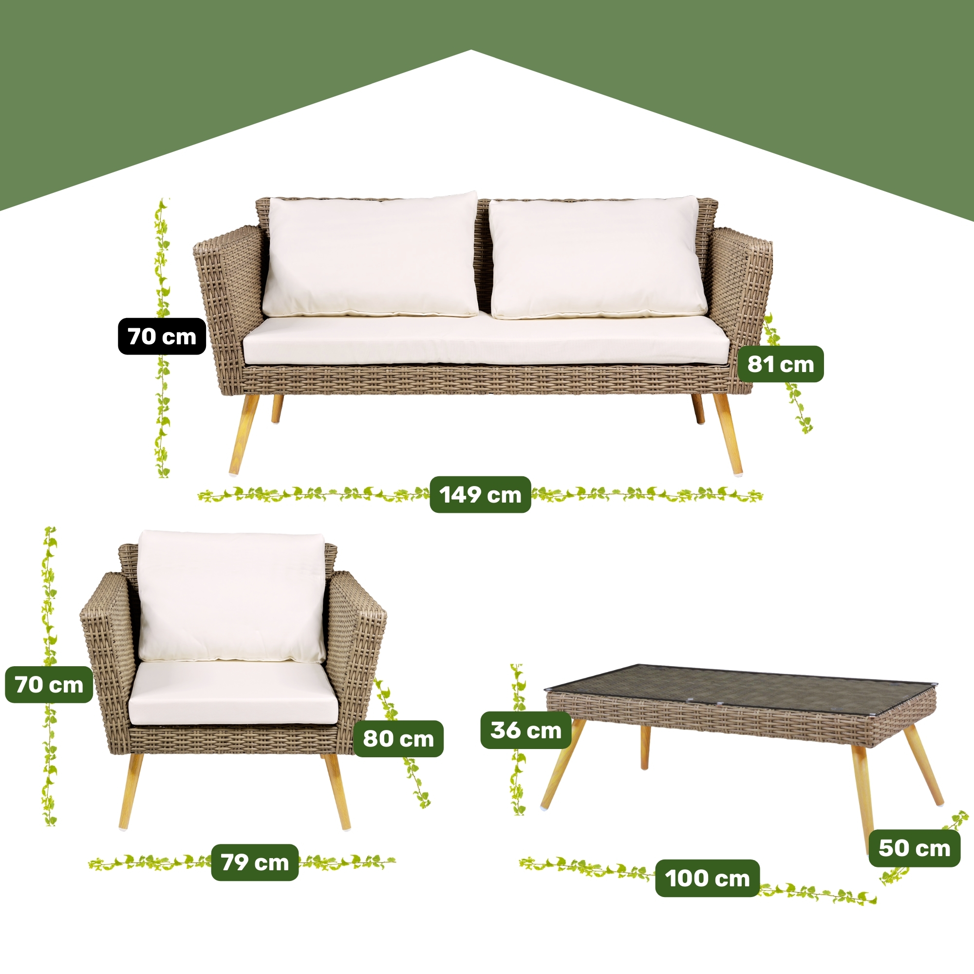 Sala Tipo Rattan Exterior Jardin Patio Terraza 4 Pz Beige.