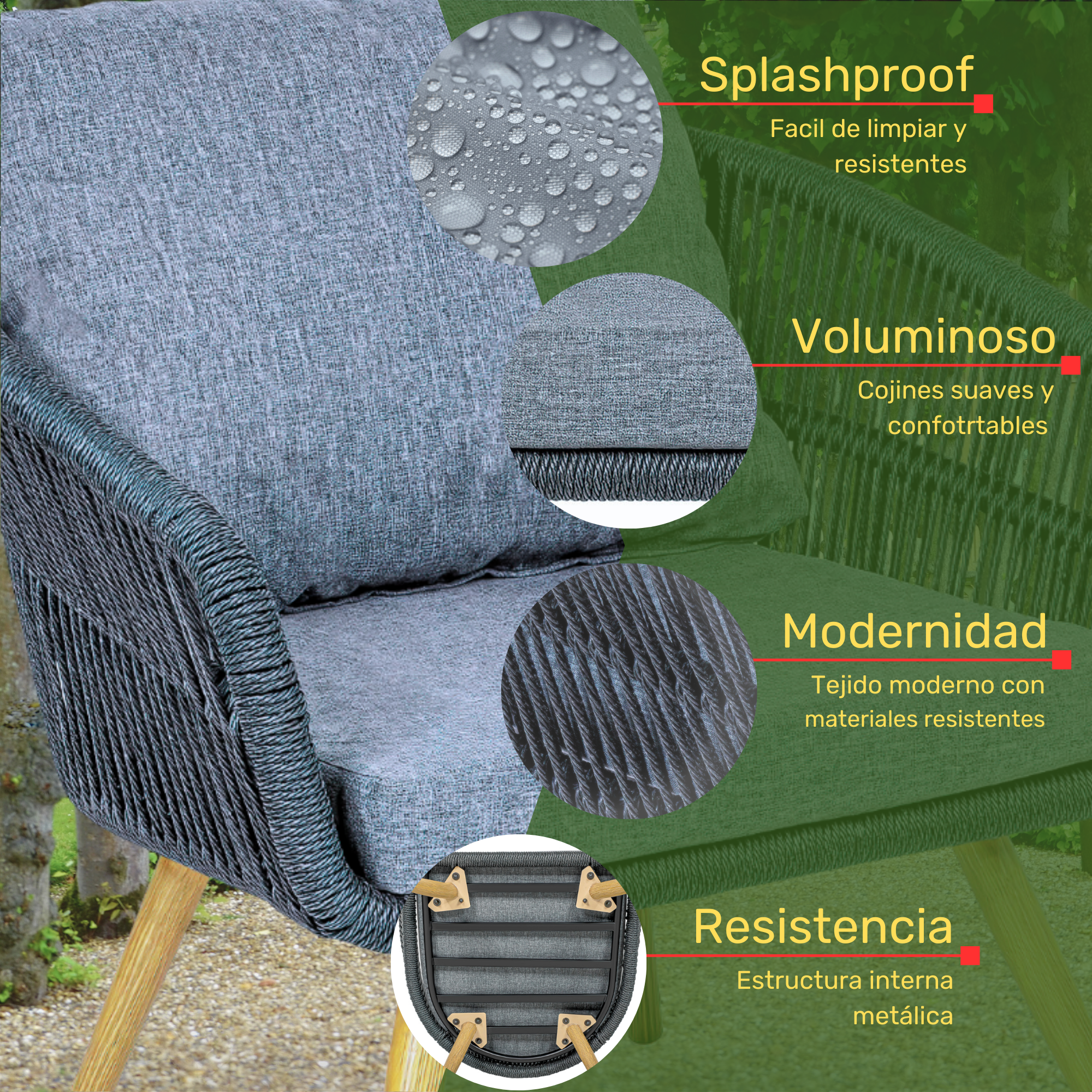 Sala Exterior Jardin Terraza Rattan 5 Pz Doble Mesa Negro .