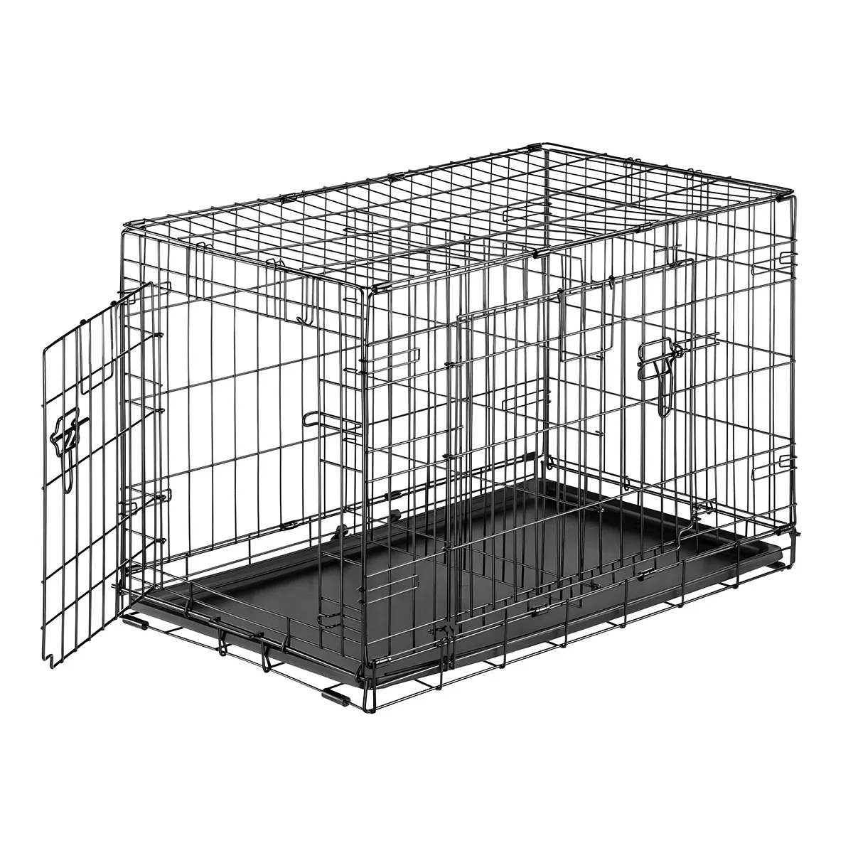 Jaula Plegable Grande Mascota Con Charola 2 Puertas 92x57x63 Color Negro