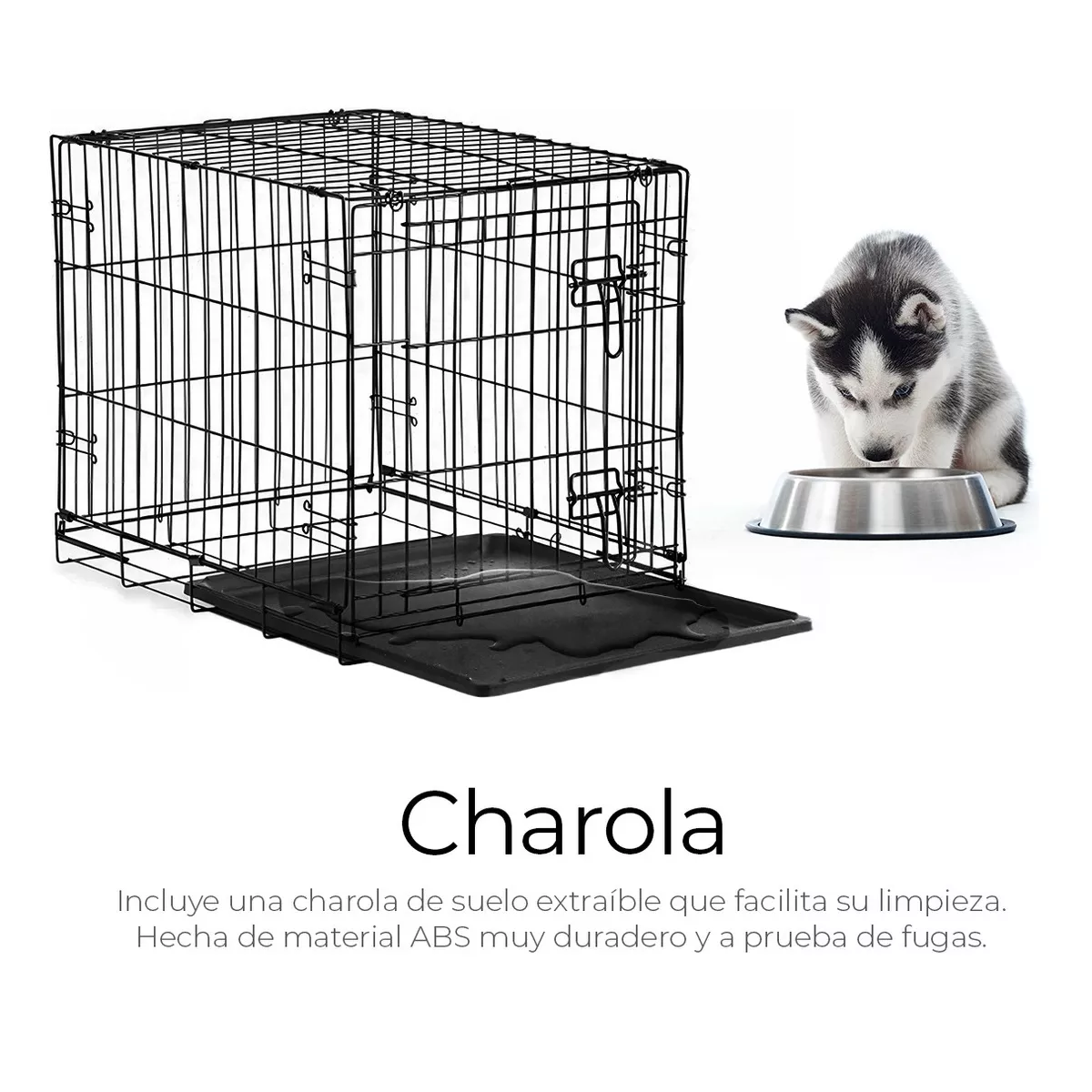 Jaula Plegable Grande Mascota Con Charola 2 Puertas 92x57x63 Color Negro